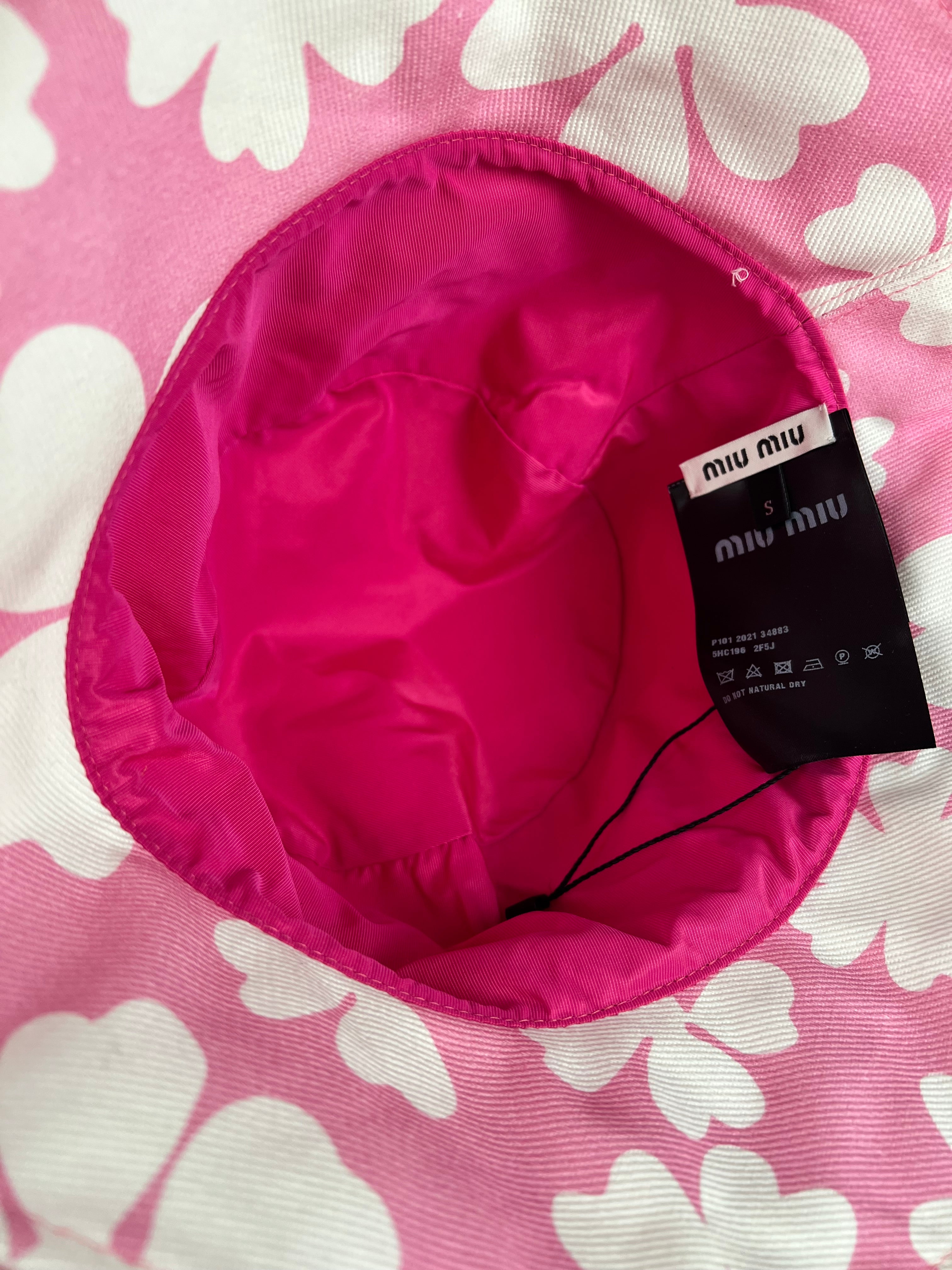 Miu Miu Pink Floral Canvas Bucket Hat