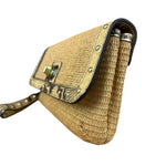 Coach Python-Trimmed Straw Natalie Wristlet