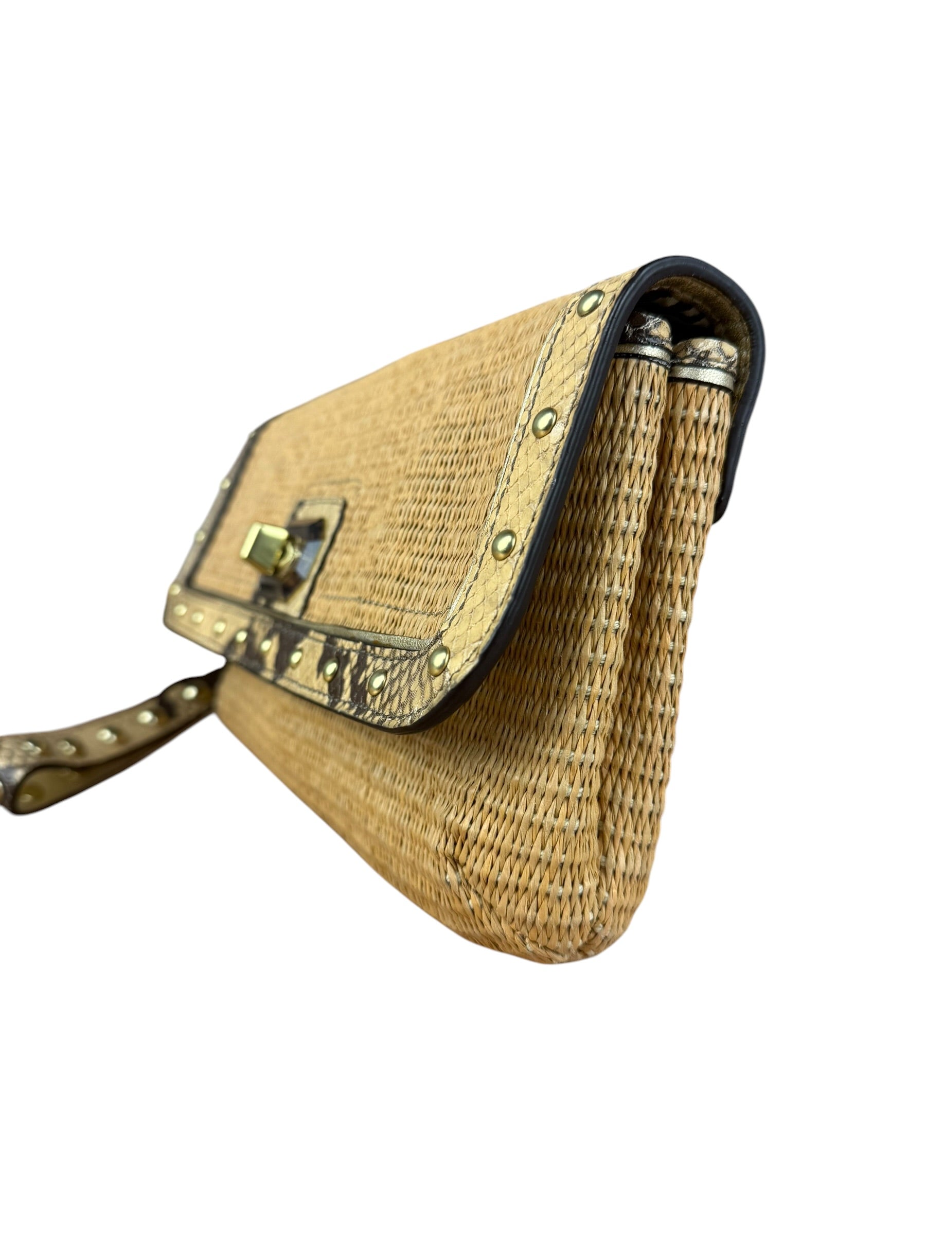 Coach Python-Trimmed Straw Natalie Wristlet
