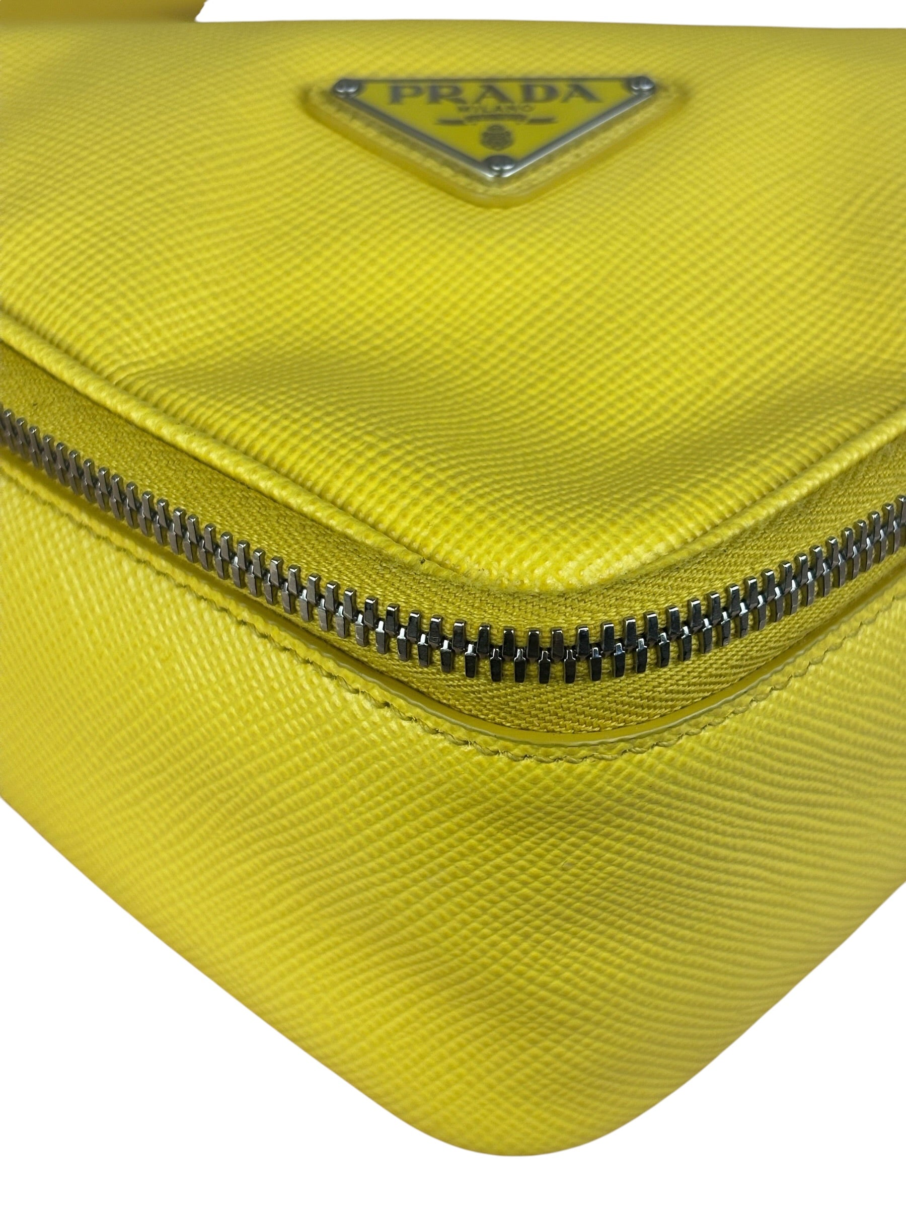 Prada Yellow Saffiano Leather Triangle Shoulder Bag