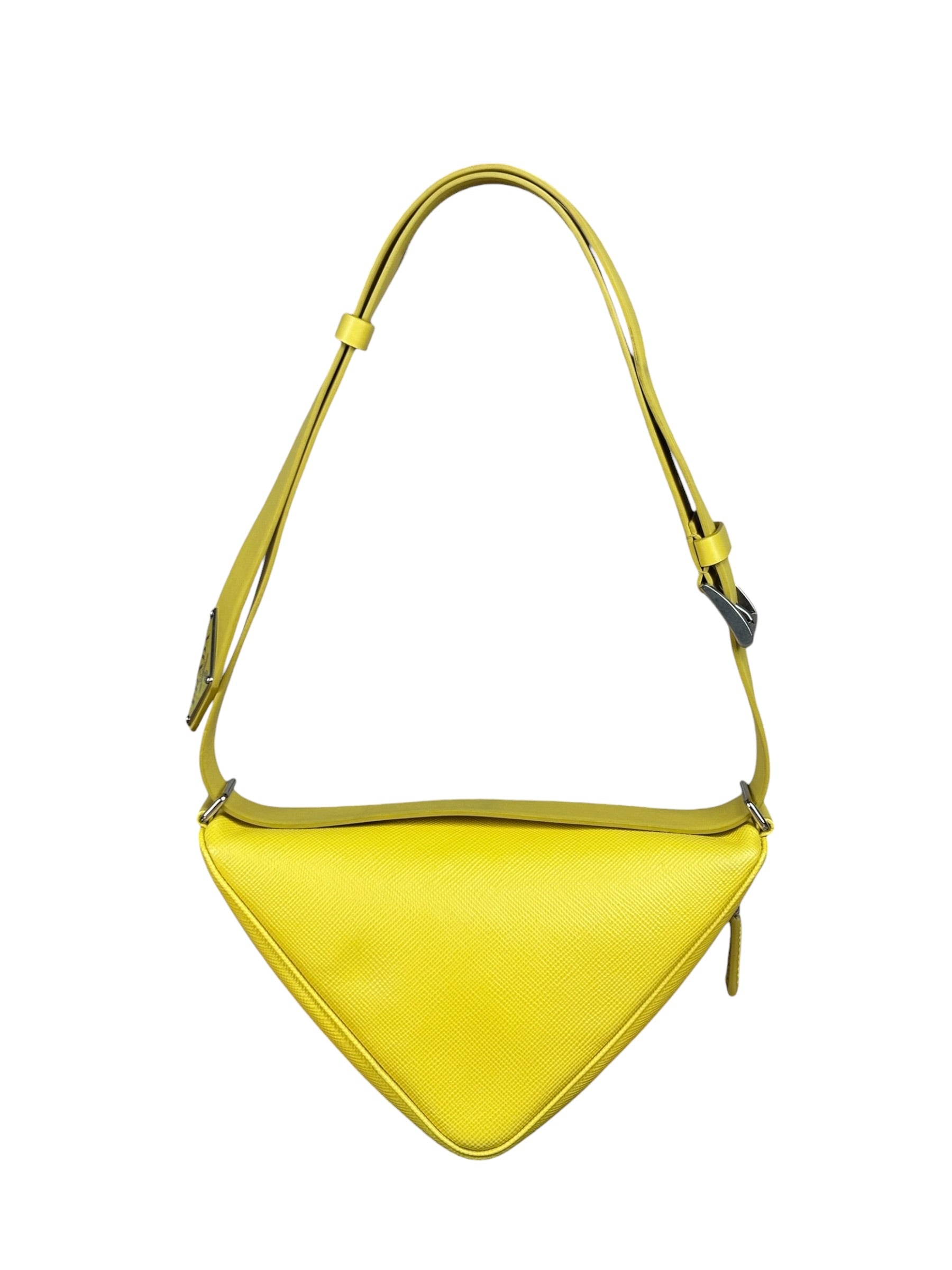 Prada Yellow Saffiano Leather Triangle Shoulder Bag