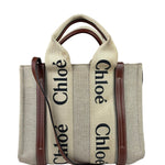 Chloe Beige/Brown Leather Trim Small Woody Two-Way Tote