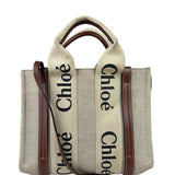 Chloe Beige/Brown Leather Trim Small Woody Two-Way Tote