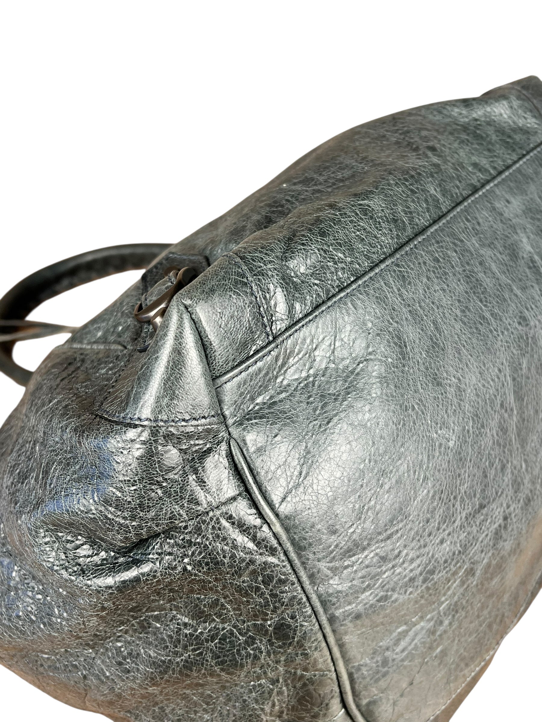 Balenciaga Leather Motocross Muted Teal Sunday Tote