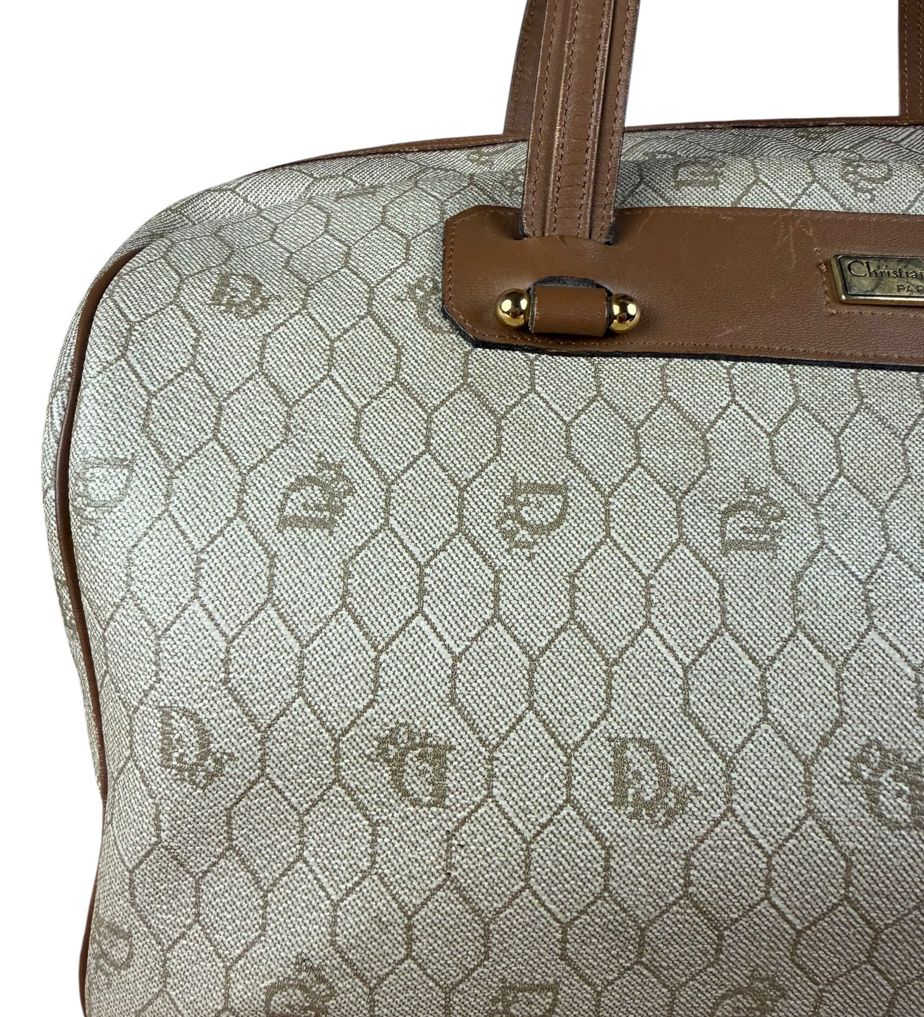 Christian Dior Vintage Beige Honeycomb Boston Bag