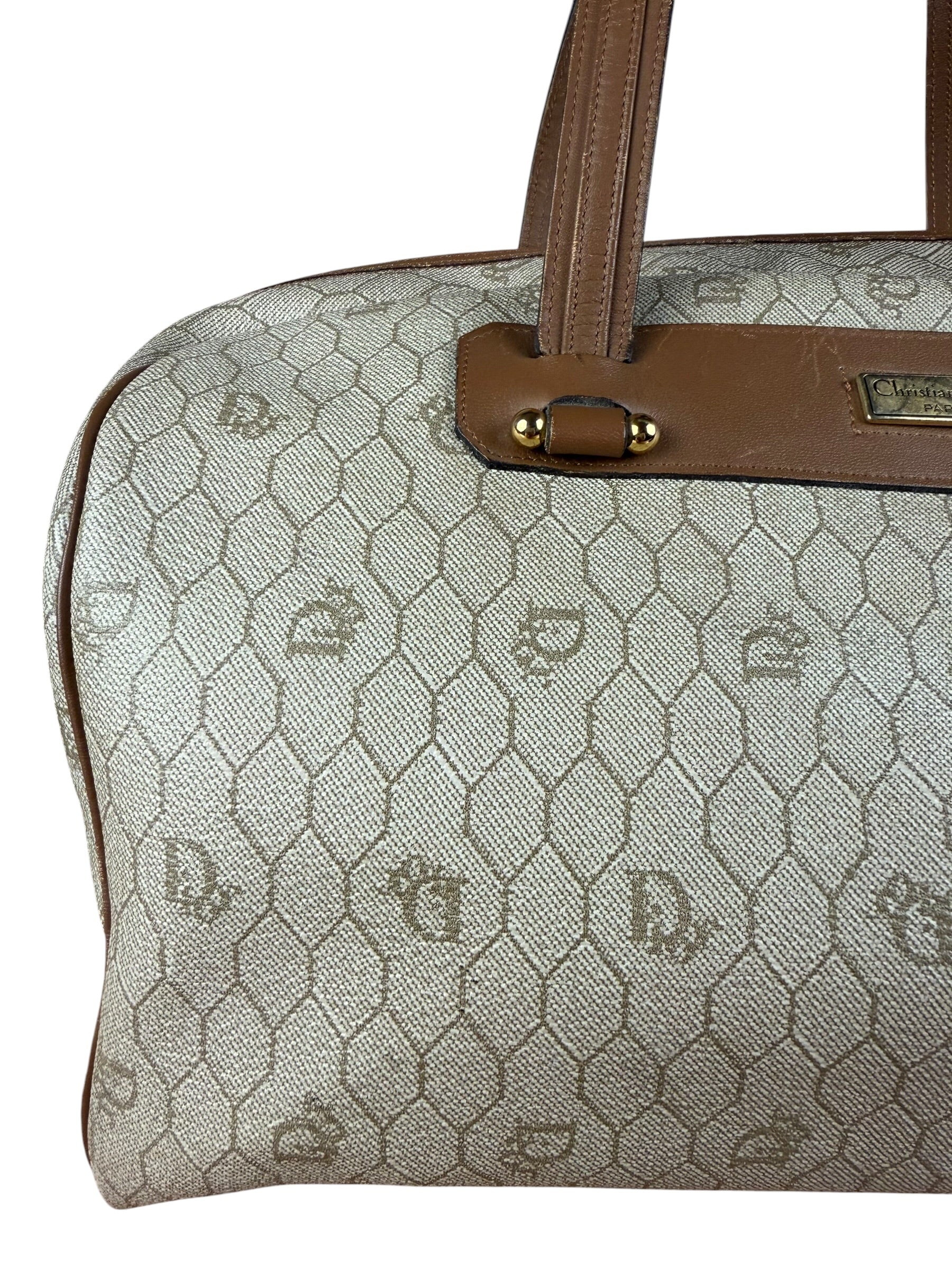 Christian Dior Vintage Beige Honeycomb Boston Bag