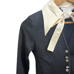 Christian Dior Black White Butterfly Collar Bow Tie Crystal Buttons Shirt