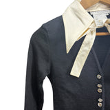 Christian Dior Black White Butterfly Collar Bow Tie Crystal Buttons Shirt