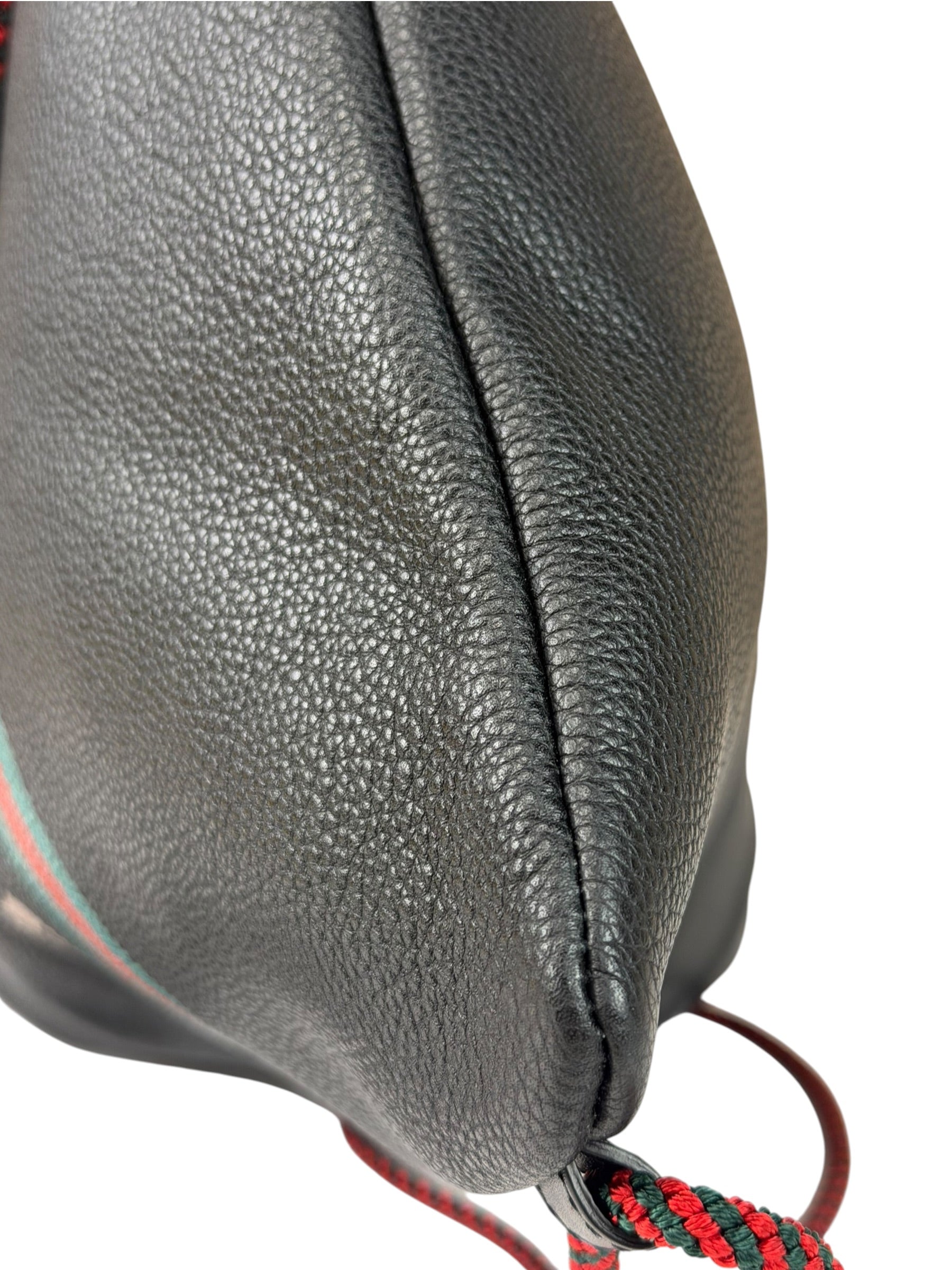 Gucci Black Leather Drawstring Backpack