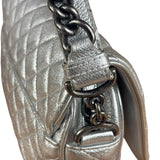 Chanel CC Silver Metallic Quilted Flap Shoulder Bag 2017