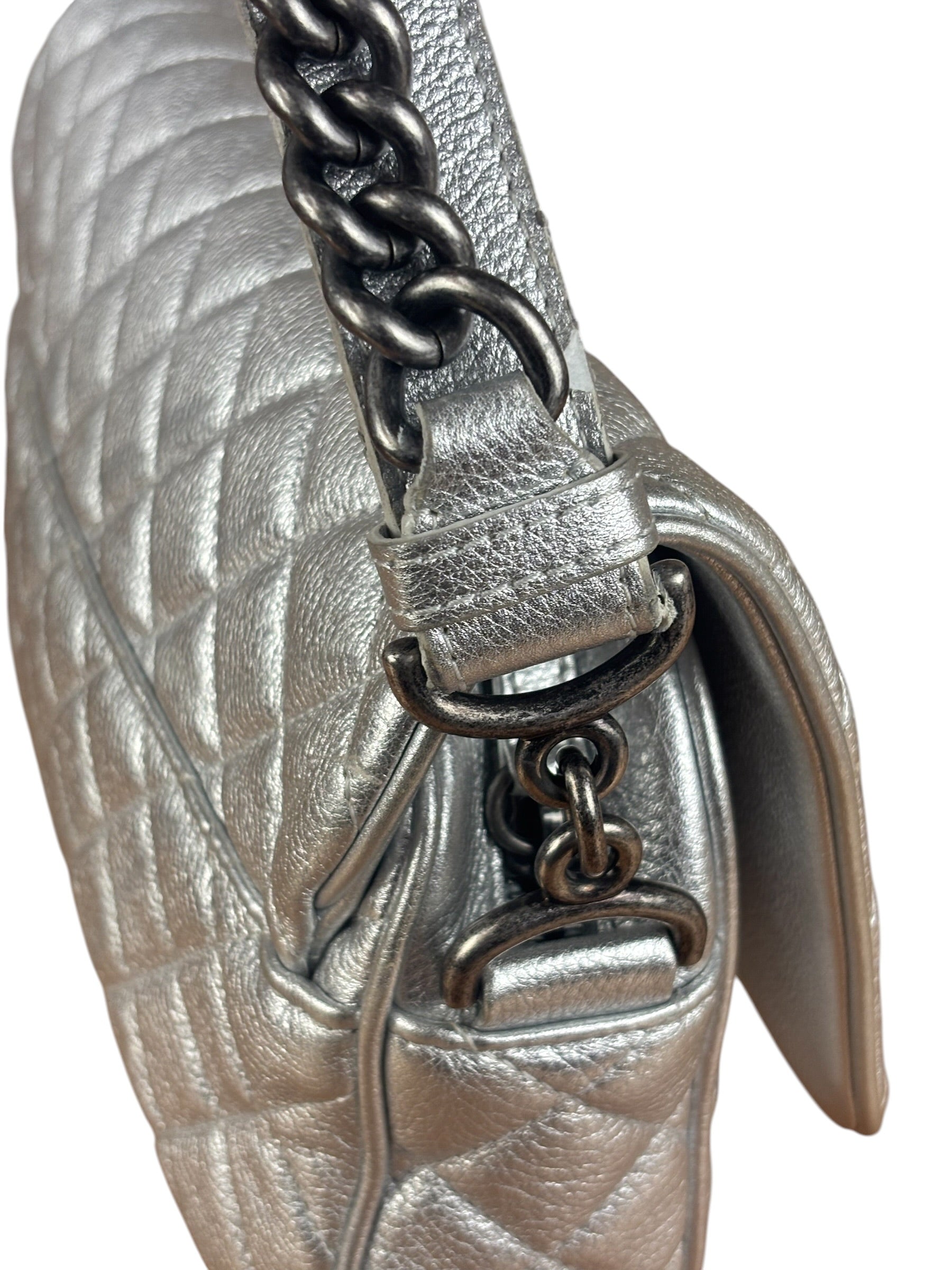 Chanel CC Silver Metallic Quilted Flap Shoulder Bag 2017
