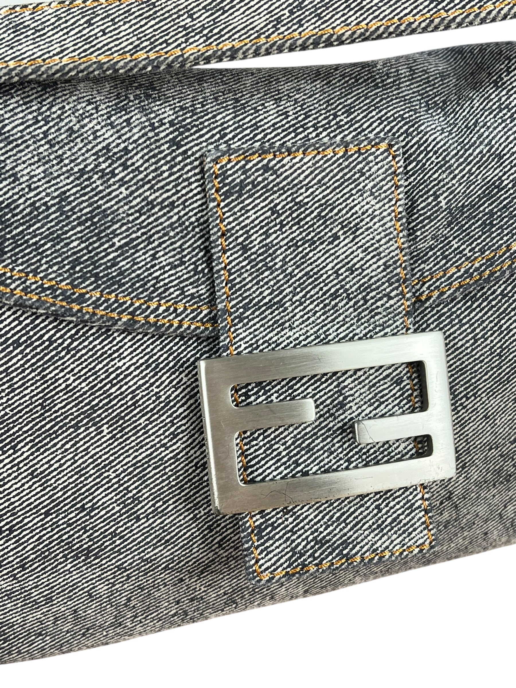 Fendi Light Denim Toned Canvas Baguette Shoulder Bag