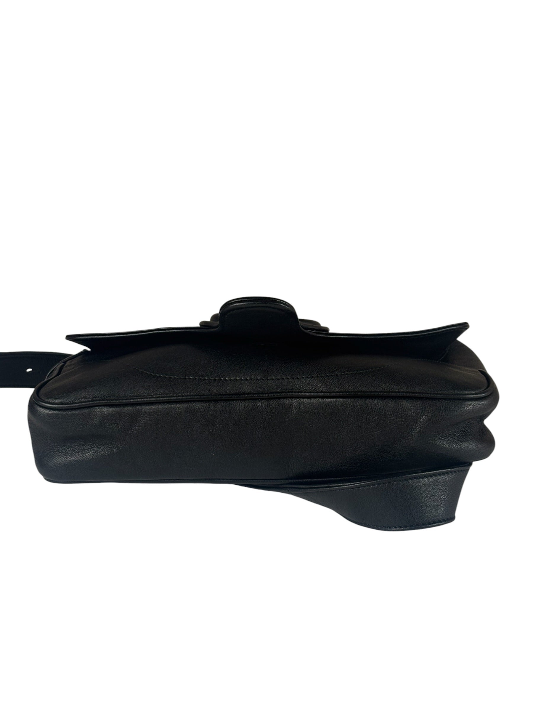 Gucci Black Leather Aphrodite GG Emblem Flap Bag