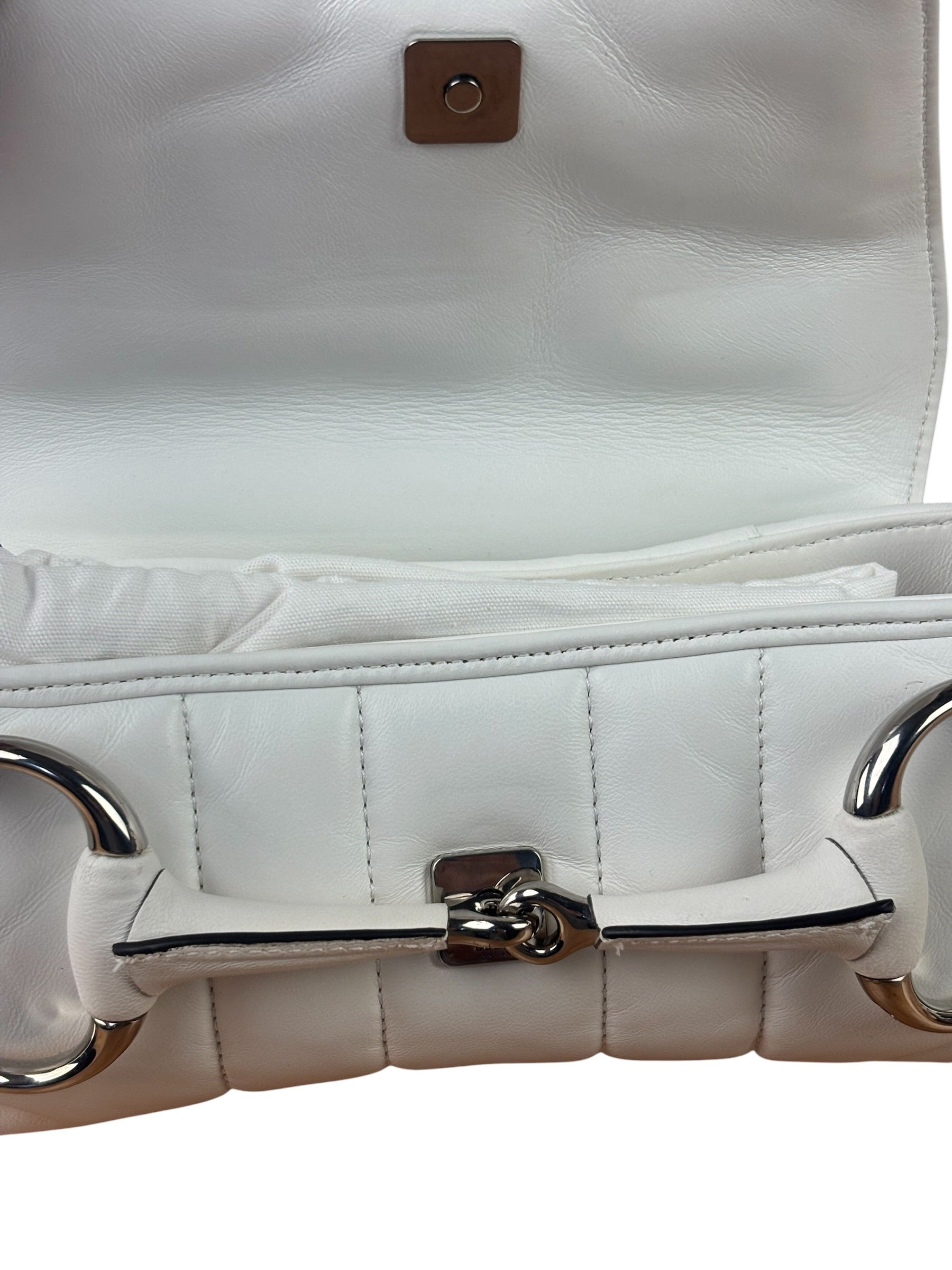 Gucci White Leather Horsebit Shoulder Bag