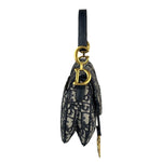 Christian Dior Navy Leather Trim Oblique Saddle Handbag