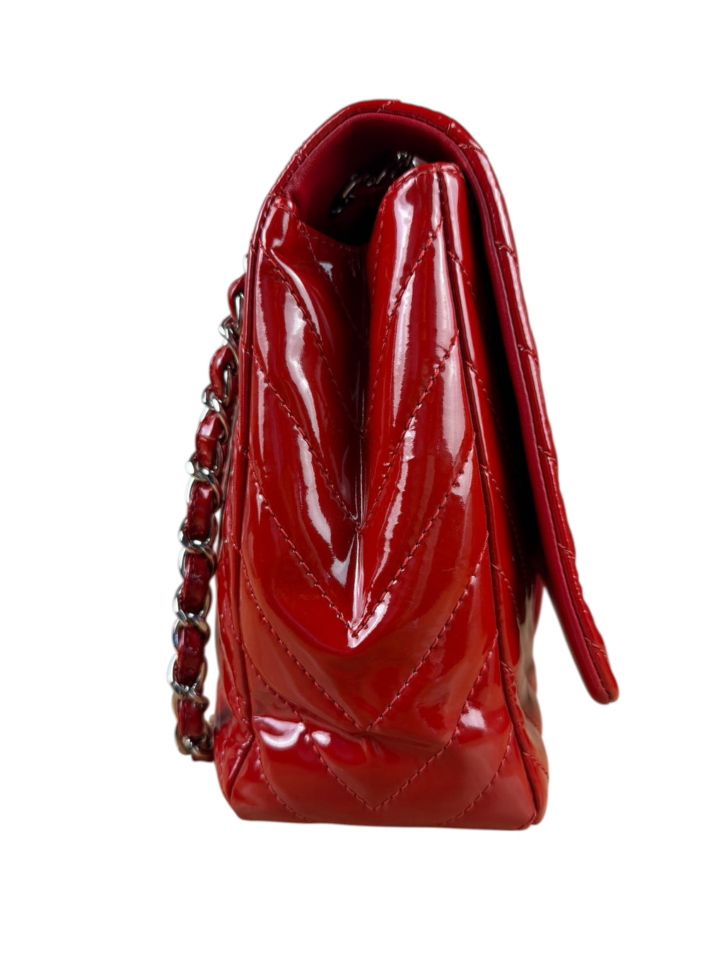Chanel Red Patent Chevron Jumbo Flap 2010