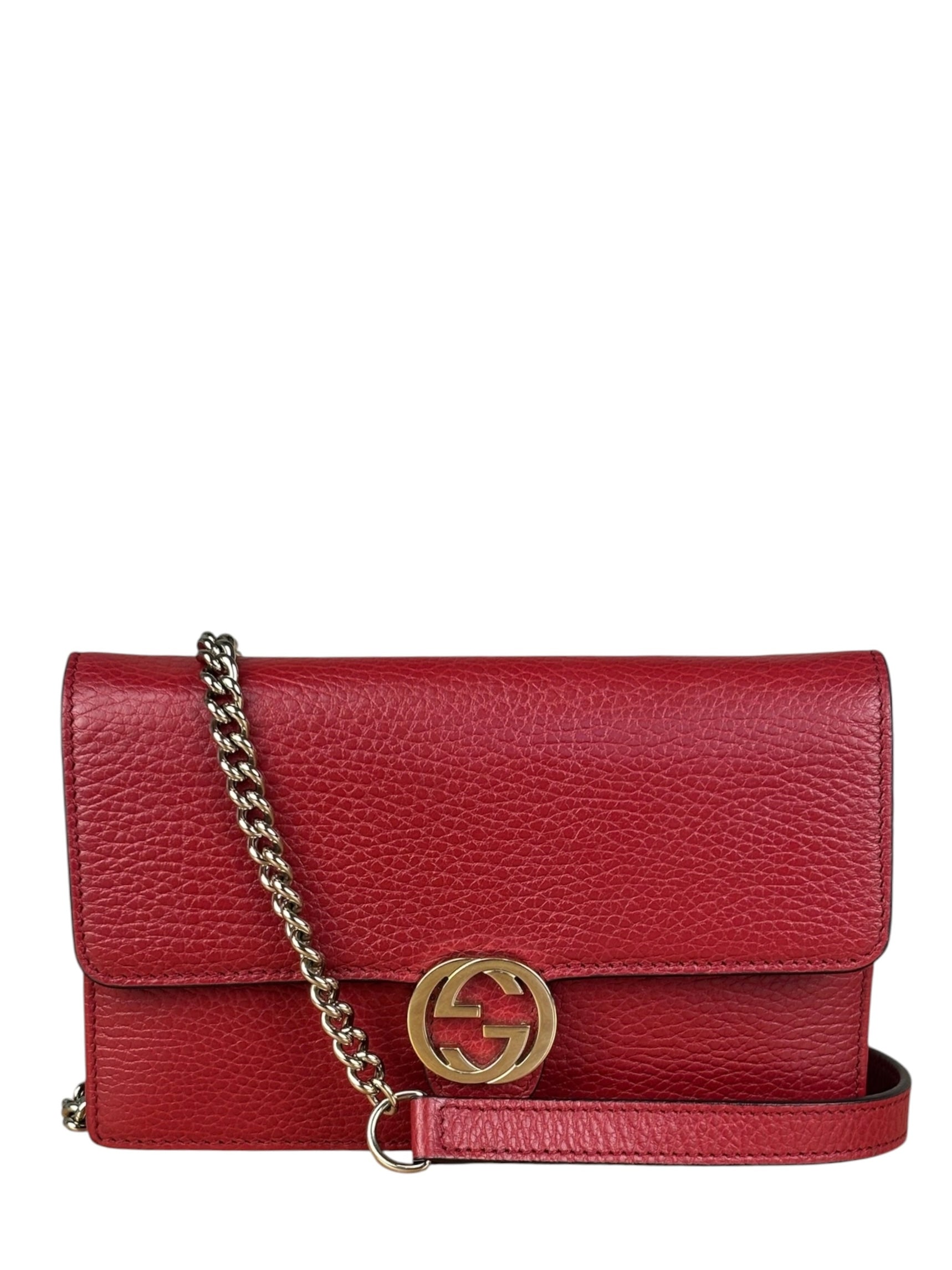 Gucci Red Interlocking G Wallet on Chain