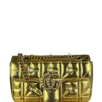 Gucci Gold GG Marmont Pearl Studded Mini Flap Bag
