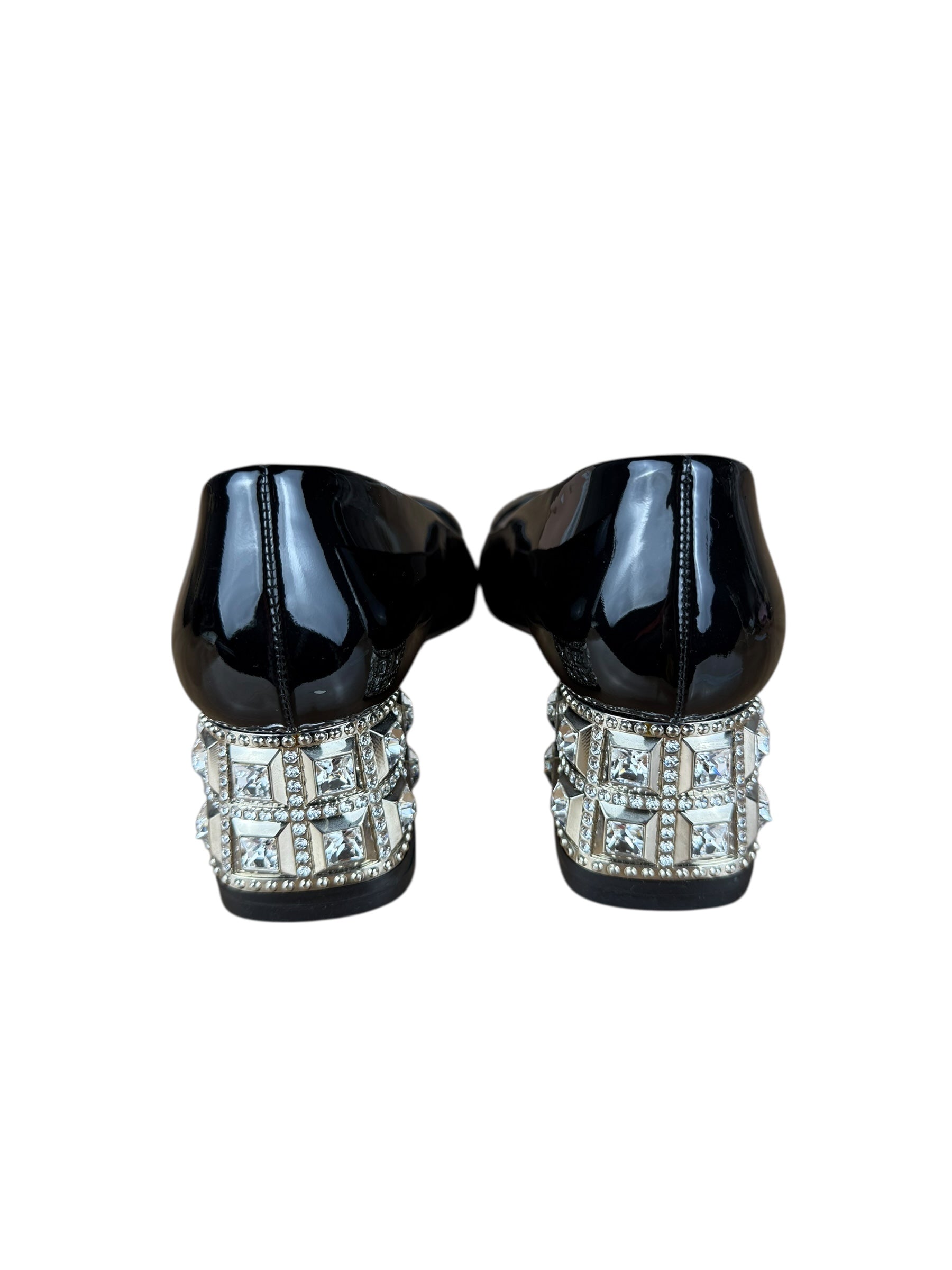 Miu Miu Black Patent Crystal Embellished Pumps
