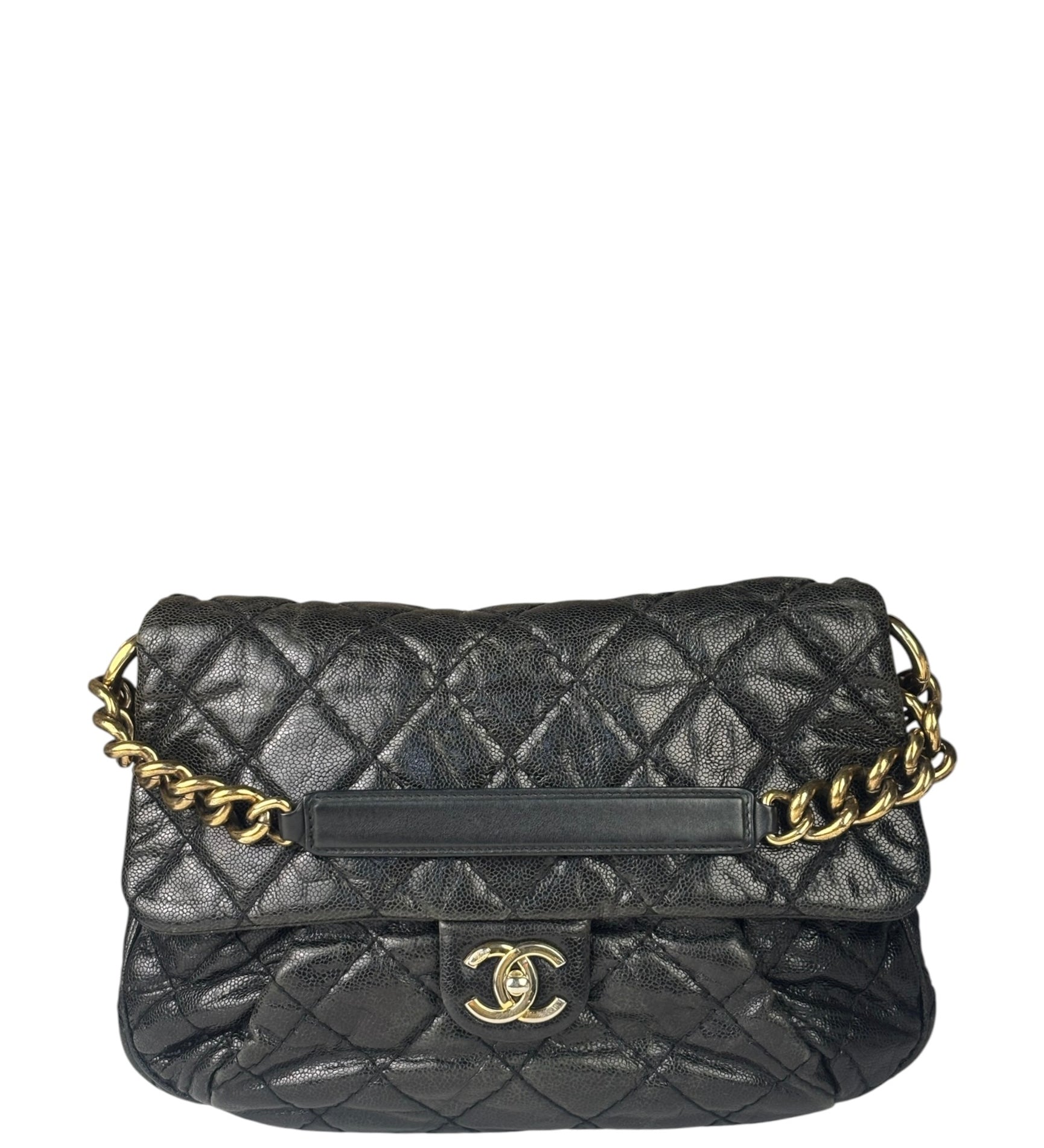 Chanel Black Caviar Quilted Coco Pleats Flap Two-Way Bag 2012
