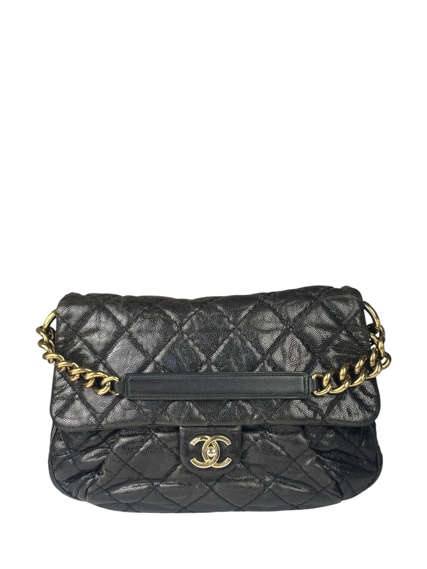 Chanel Black Caviar Quilted Coco Pleats Flap Two-Way Bag 2012
