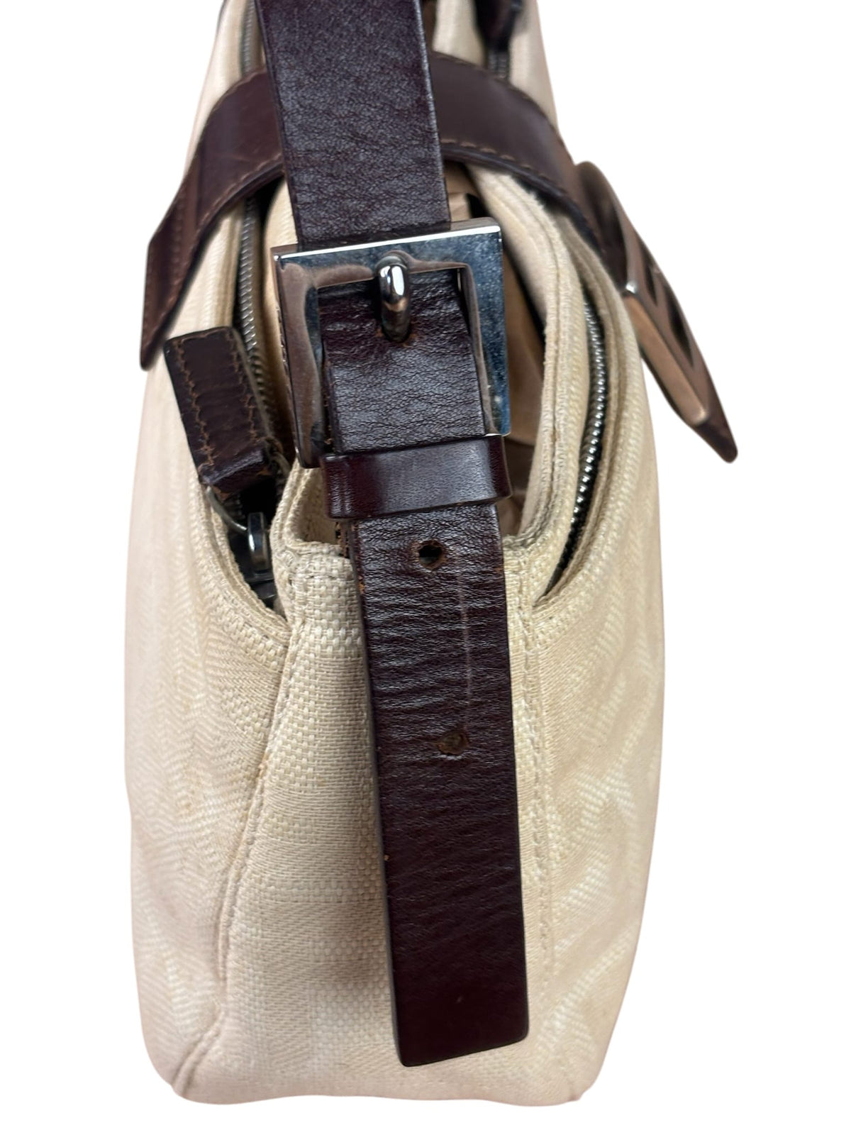 Fendi Cream Zucca Canvas Baguette Shoulder Bag