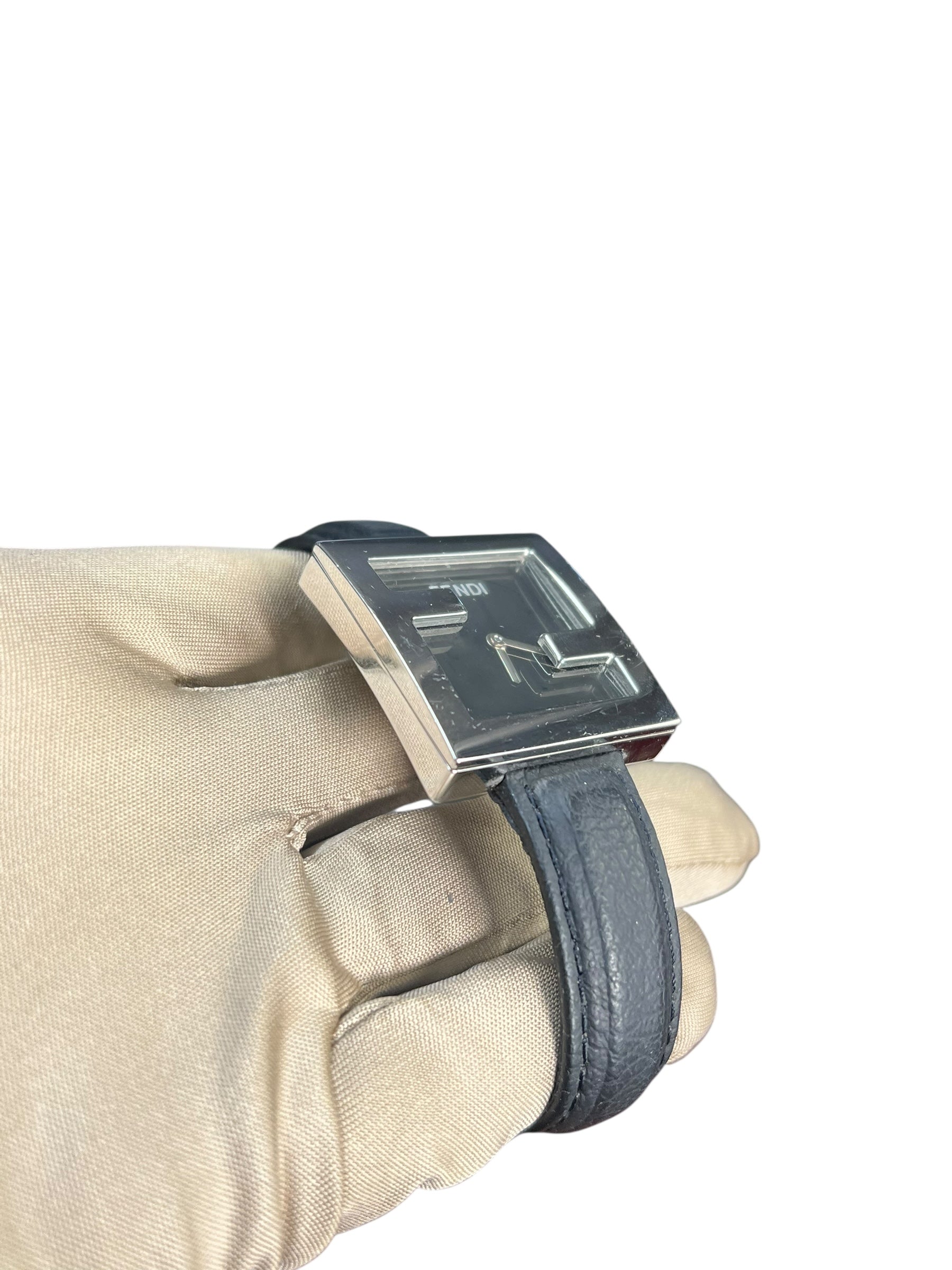 Fendi FF Black Dial Black Leather Strap