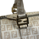 Fendi Beige Leather Trim Zucca Boston Bag