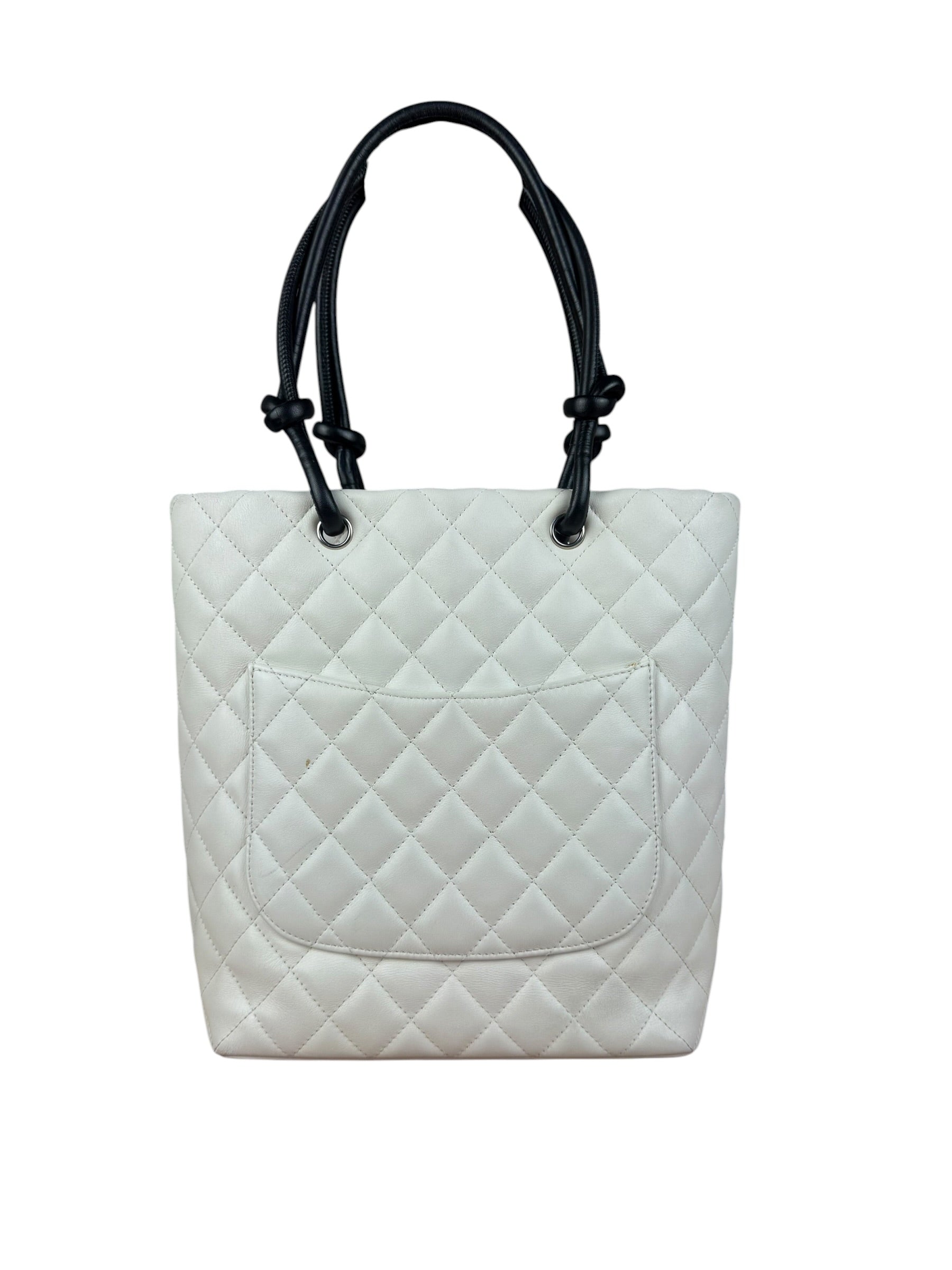 Chanel Vintage White Quilted CC Snake Cambon Ligne Tote 2004
