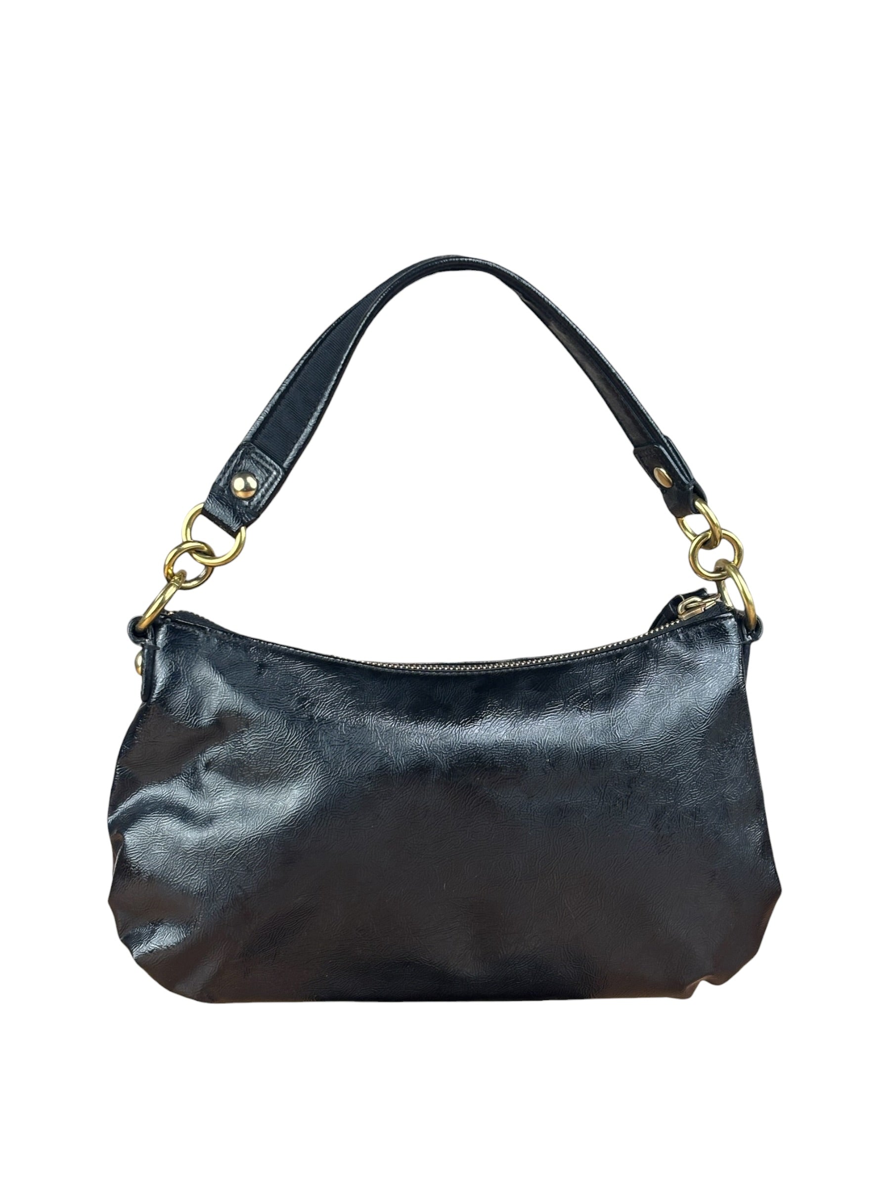 Coach Black Poppy Liquid Gloss Leather Storypatch Hobo Bag