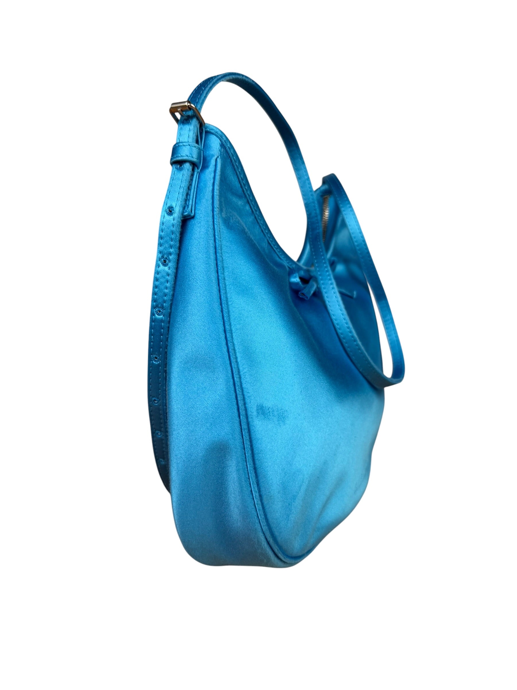 Balenciaga Blue Satin/Leather Trim Leopolda Small Hobo Bag