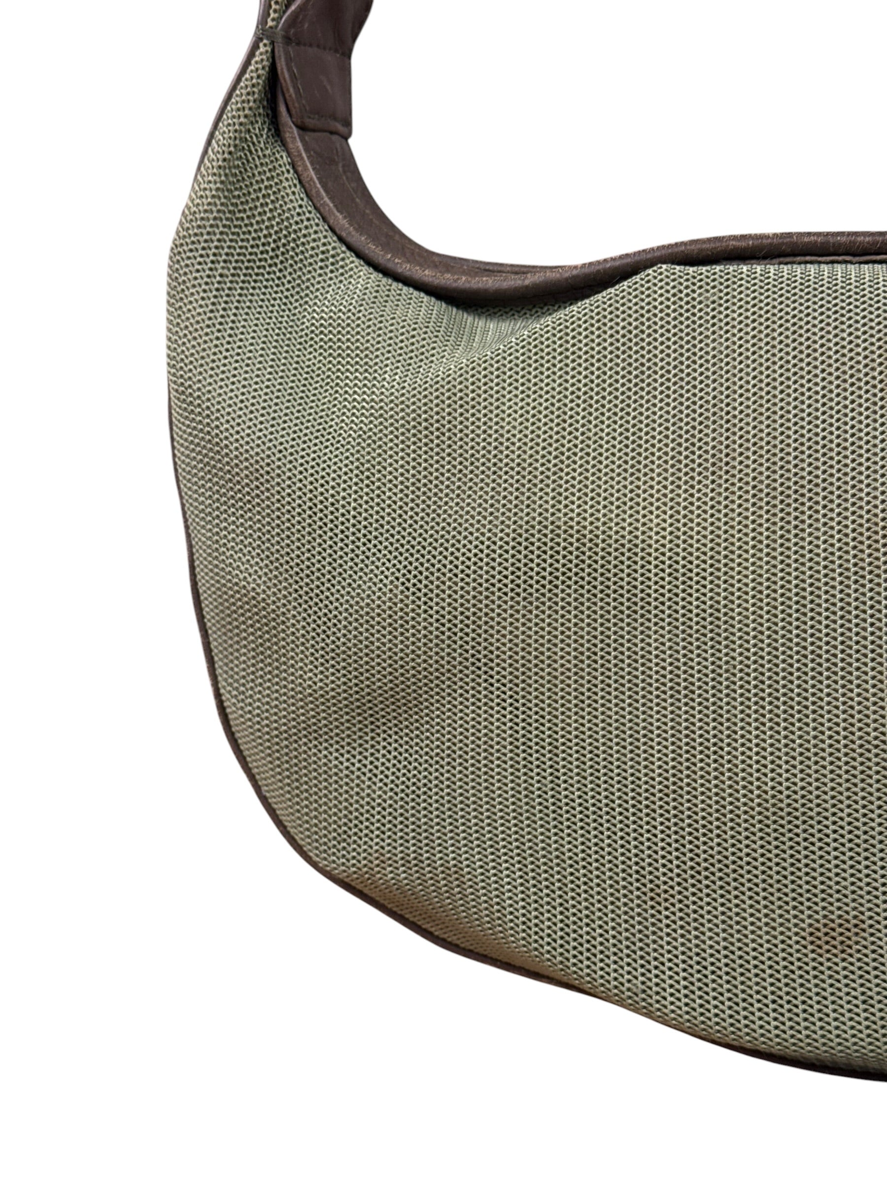 Chanel Olive Green/Brown Leather Trim Interlocking Ring Strap Hobo Bag 2003