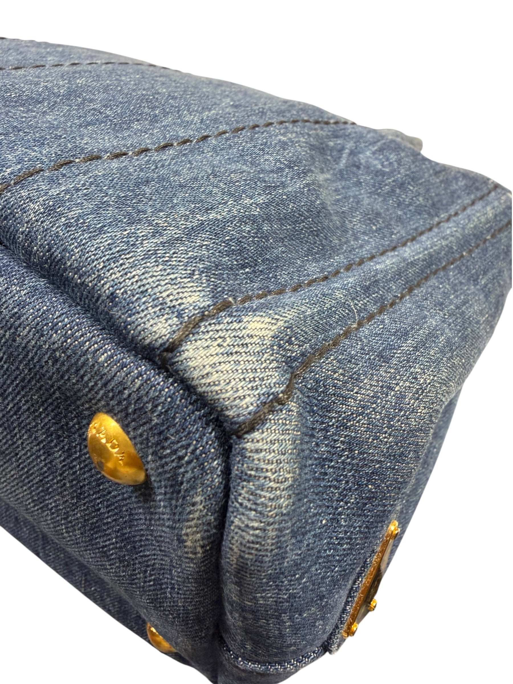 Prada Blue Denim Canapa Logo Tote Bag