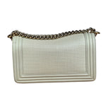 Chanel White Leather Cube Boy Bag 2014