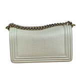 Chanel White Leather Cube Boy Bag 2014