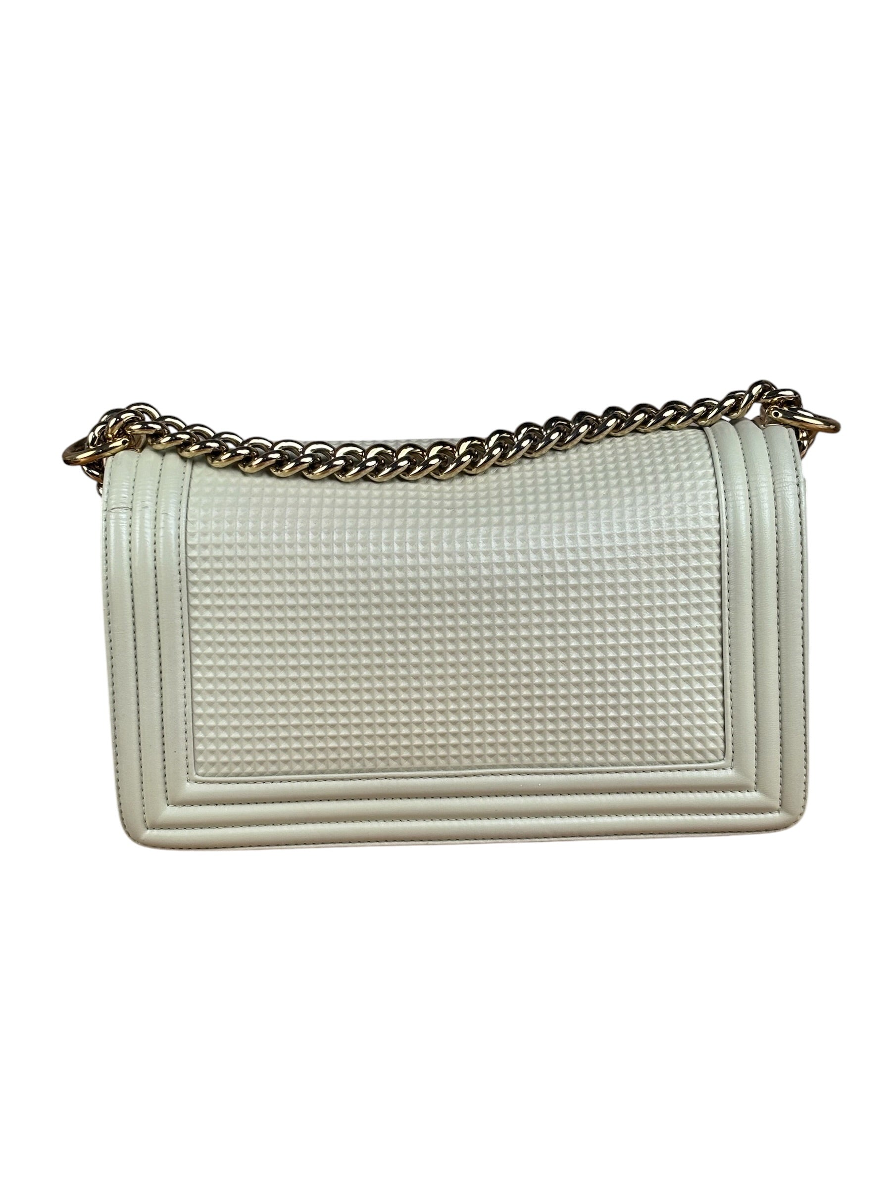 Chanel White Leather Cube Boy Bag 2014