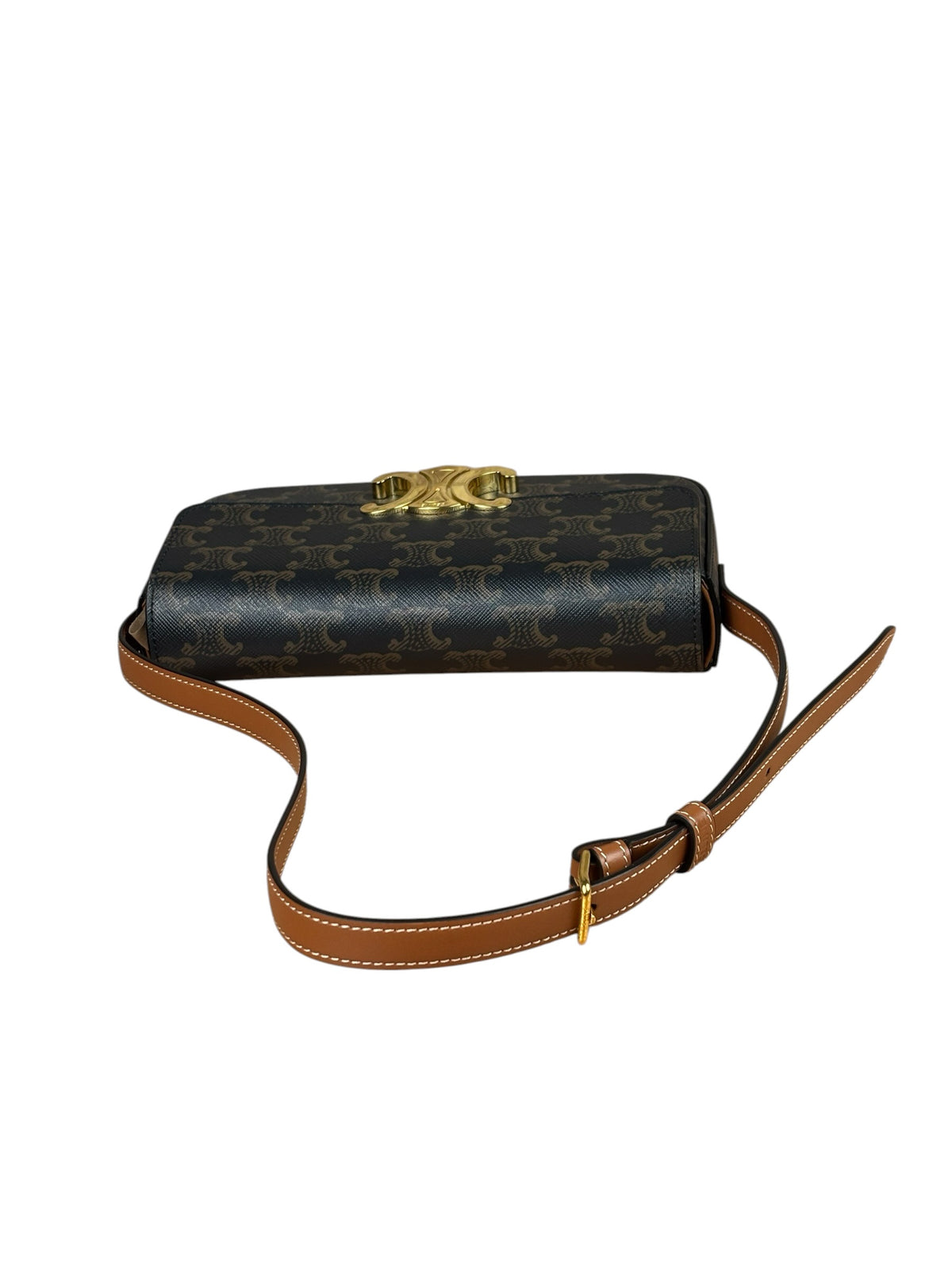 Celine Black/Brown Leather Triomphe Claude Flap Bag