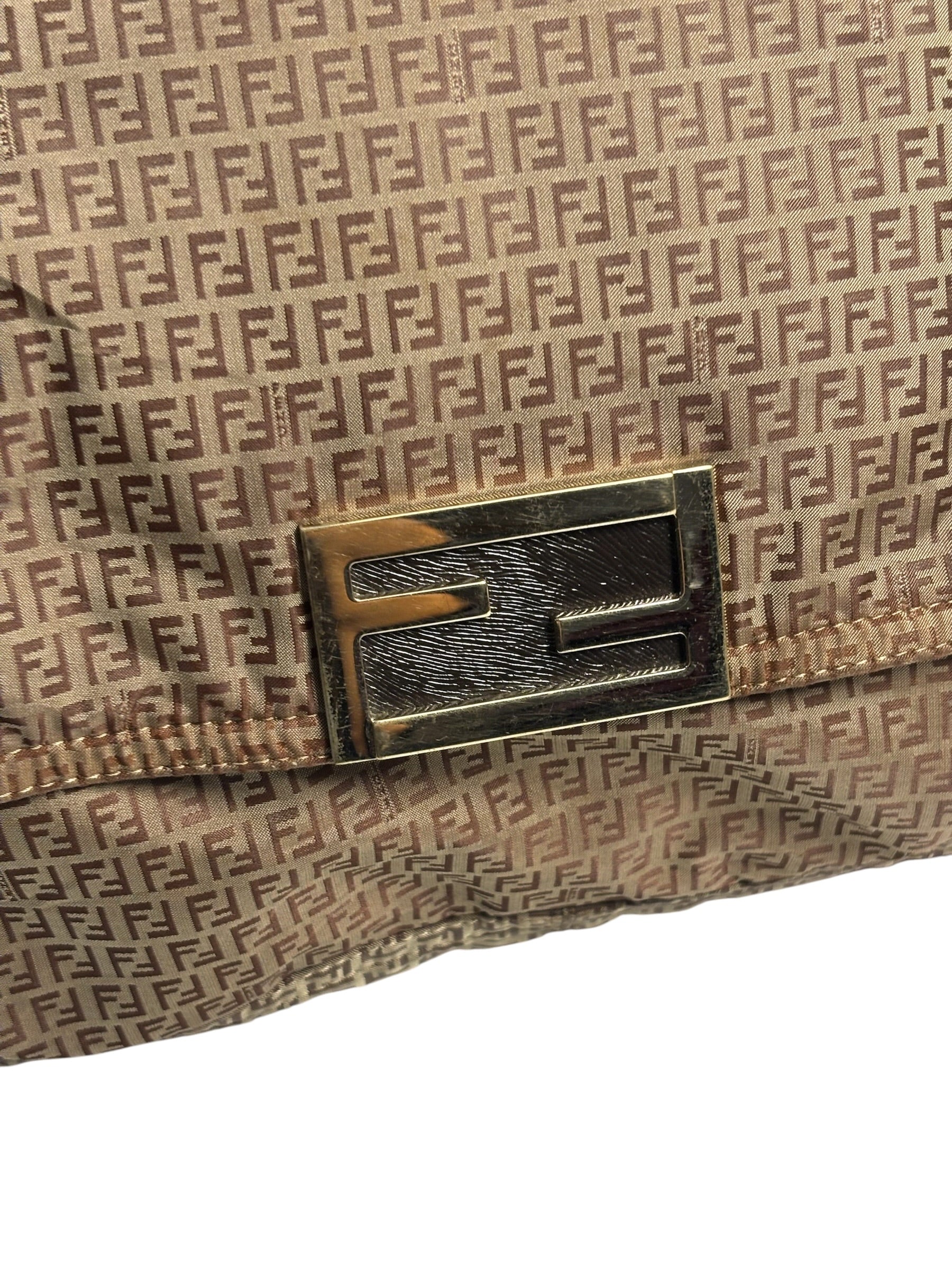 Fendi Brown Leather Trim Zucca Mamma Forever Baguette