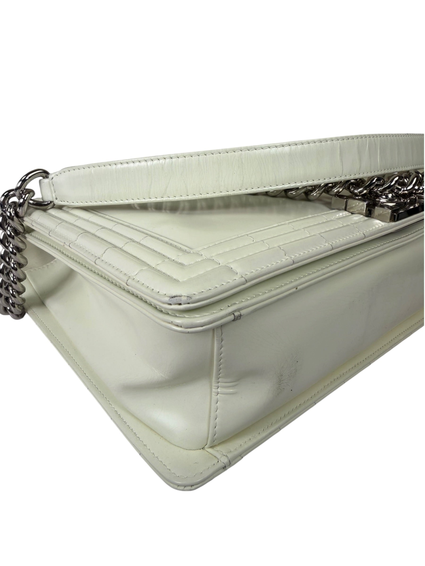Chanel White Brushed Leather L Boy Bag 2012