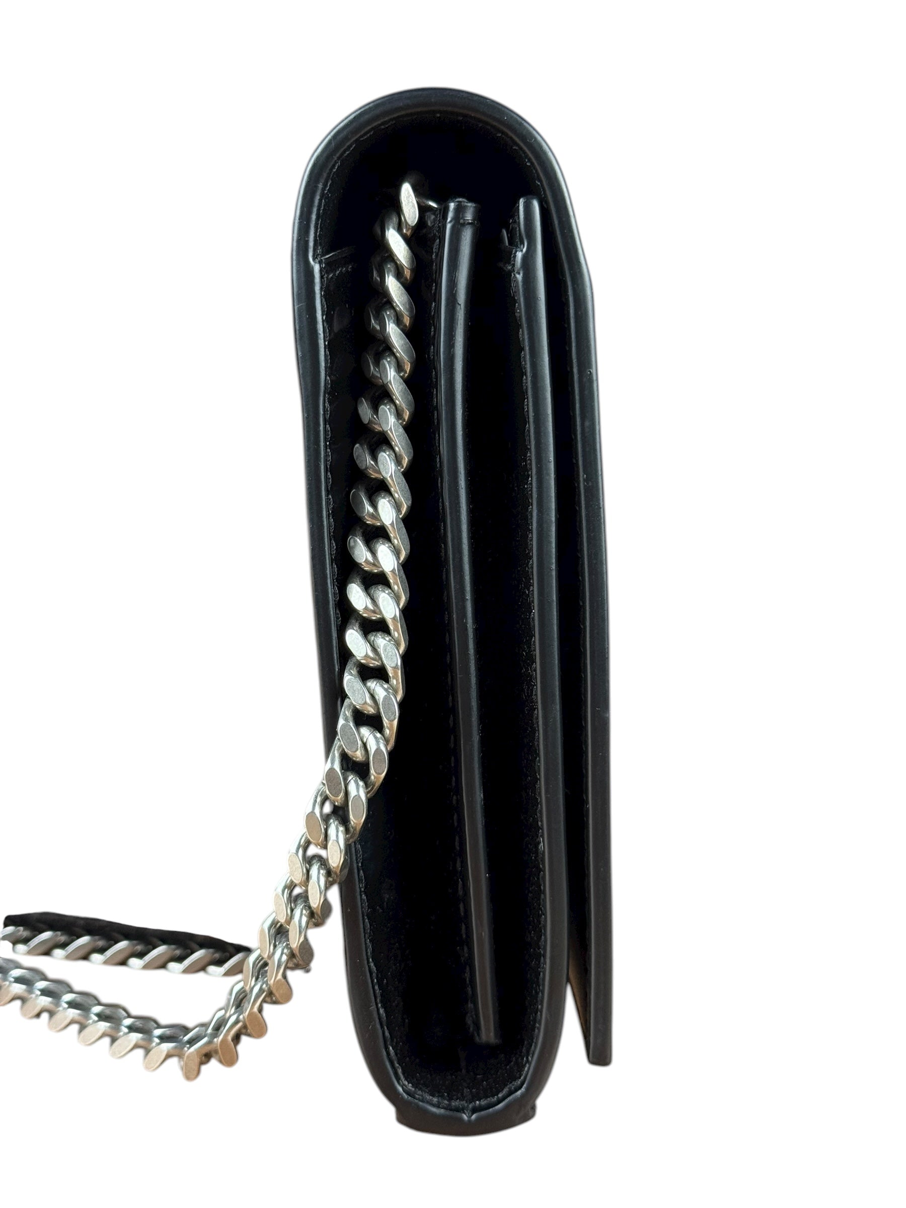 Saint Laurent Cassandre Leather Wallet on Chain Bag Black