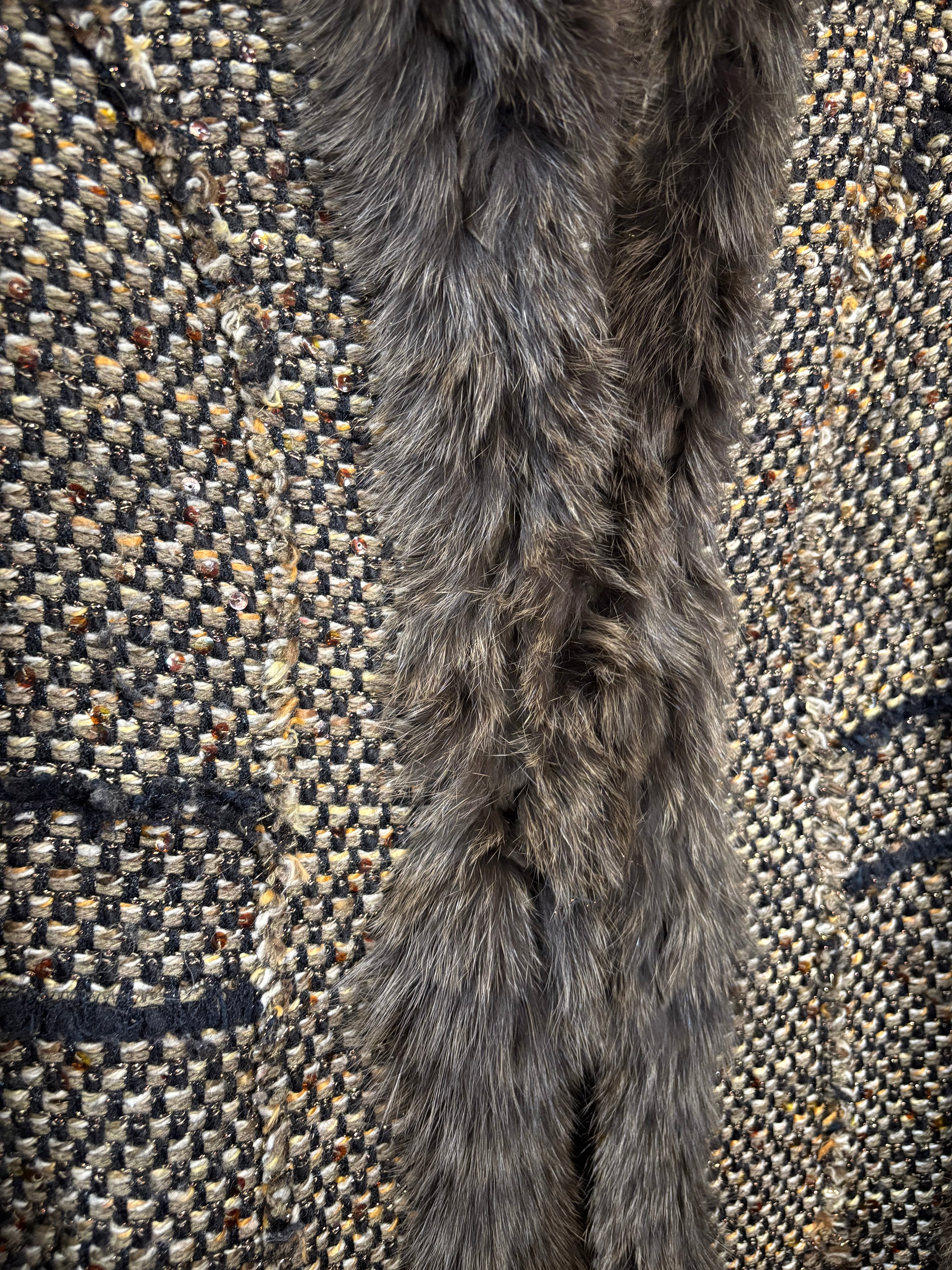Epoca Tweed Fur Lined Long Coat