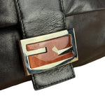 Fendi Vintage Black Leather Marble Buckle Baguette