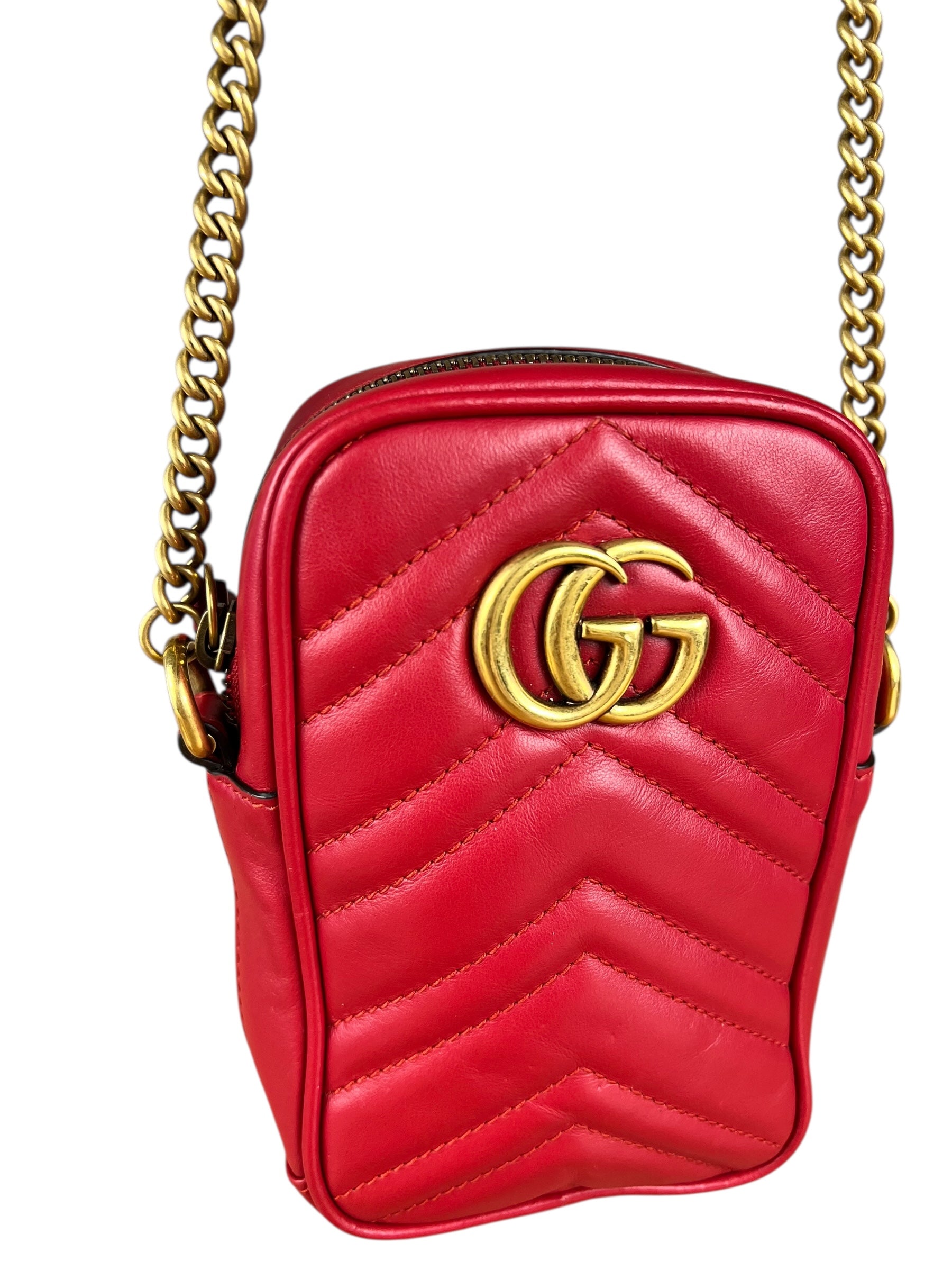 Gucci GG Marmont Vertical Phone Crossbody Bag Red