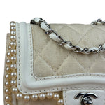 Chanel White Leather/Canvas Pearl Crossbody Flap 2003