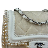 Chanel White Leather/Canvas Pearl Crossbody Flap 2003