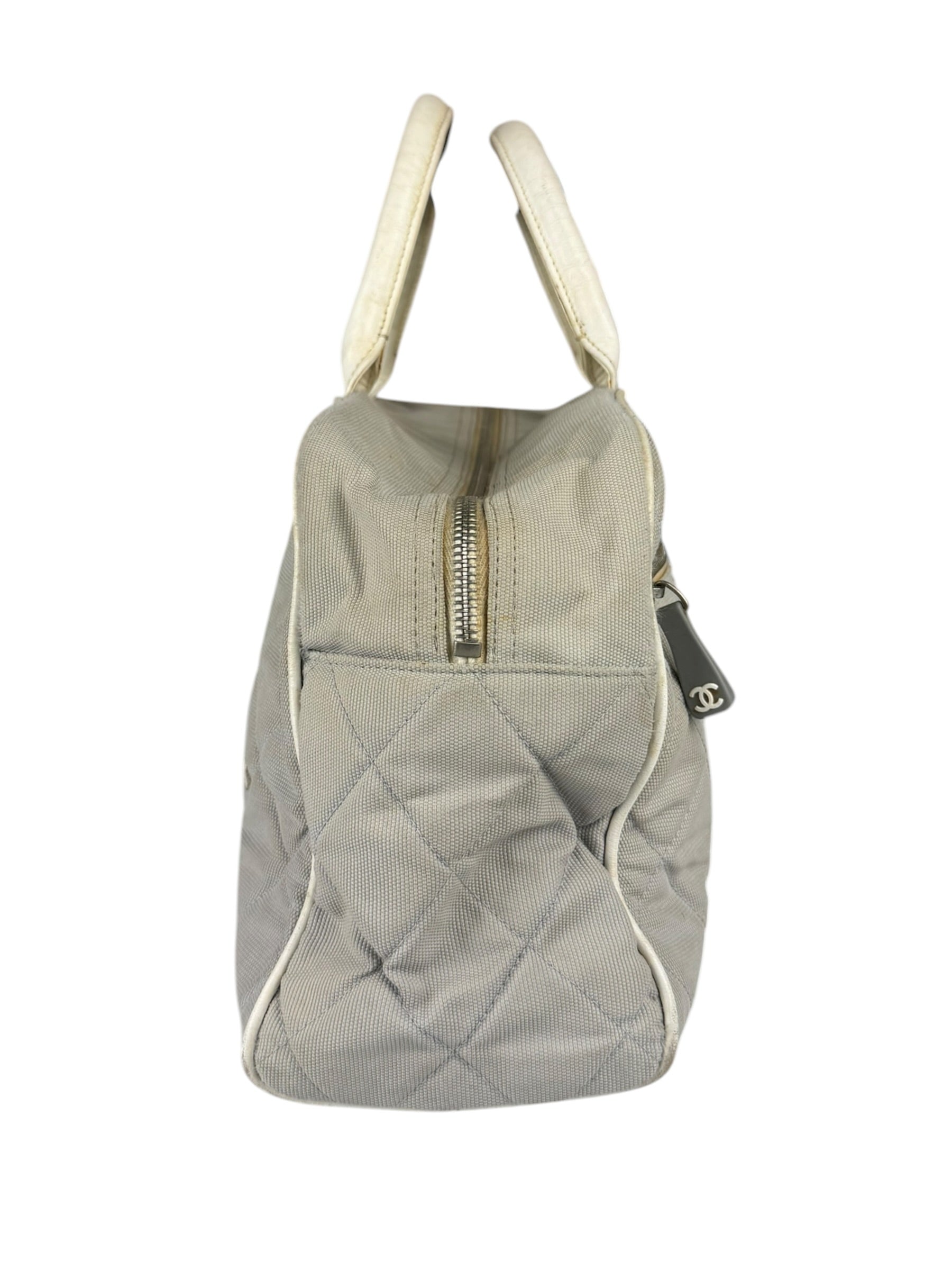 Chanel Vintage Grey Quilted Woven Sports Line Canvas Bowler Bag  2001