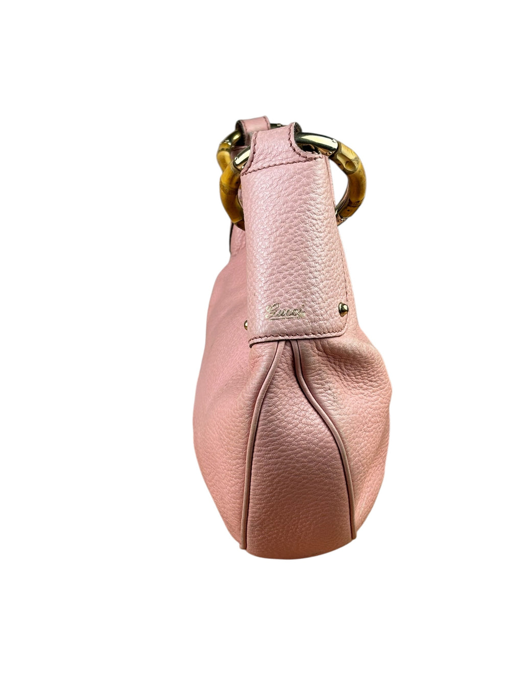 Gucci Pink Pebbled Leather Bamboo Ring Medium Hobo Bag