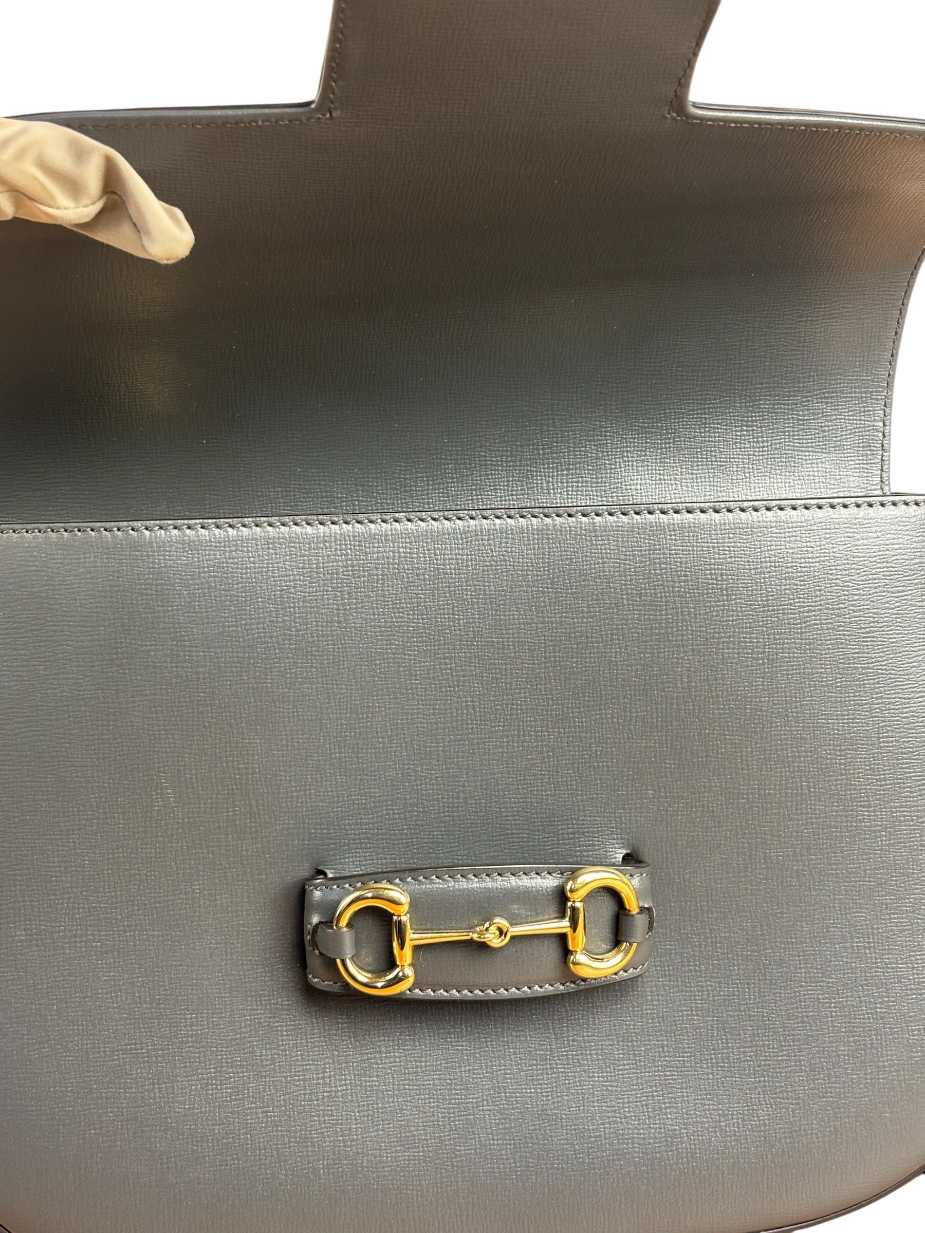 Gucci Grey Leather 1955 Horsebit Shoulder Bag
