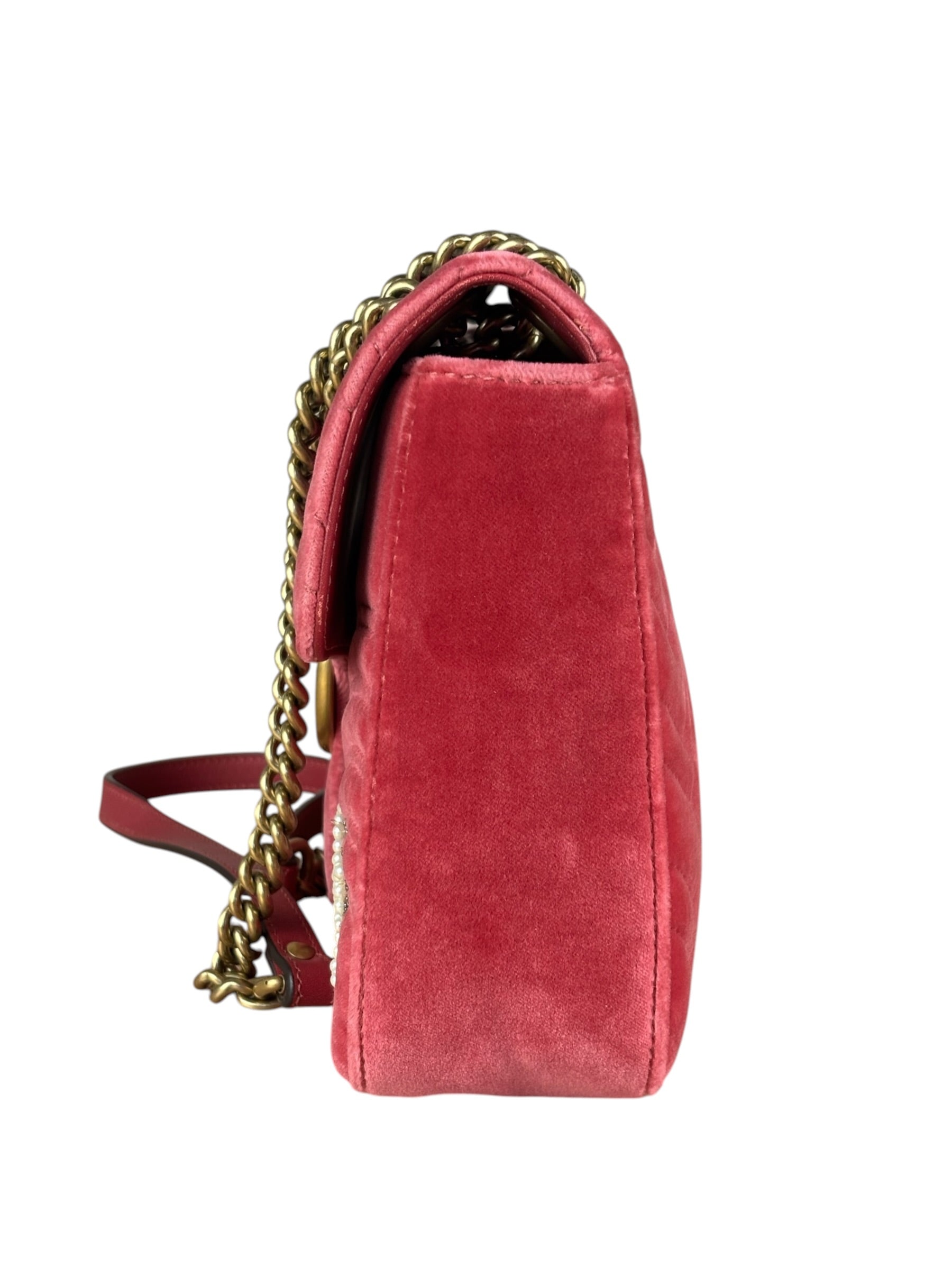 Gucci Pink GG Velvet Marmont "Blind for Love" Flap Bag