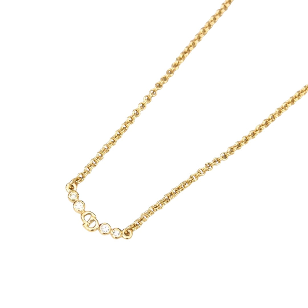 Christian Dior CD Crystal Rhinestone Gold Tone Necklace
